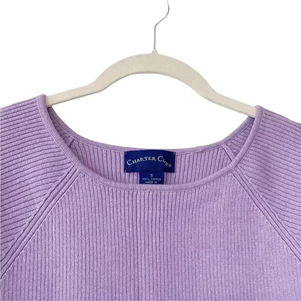 Charter Club Light Purple Ribbed Sweater Small 3/4 Sleeves Classic Pastel - Picture 4 of 7